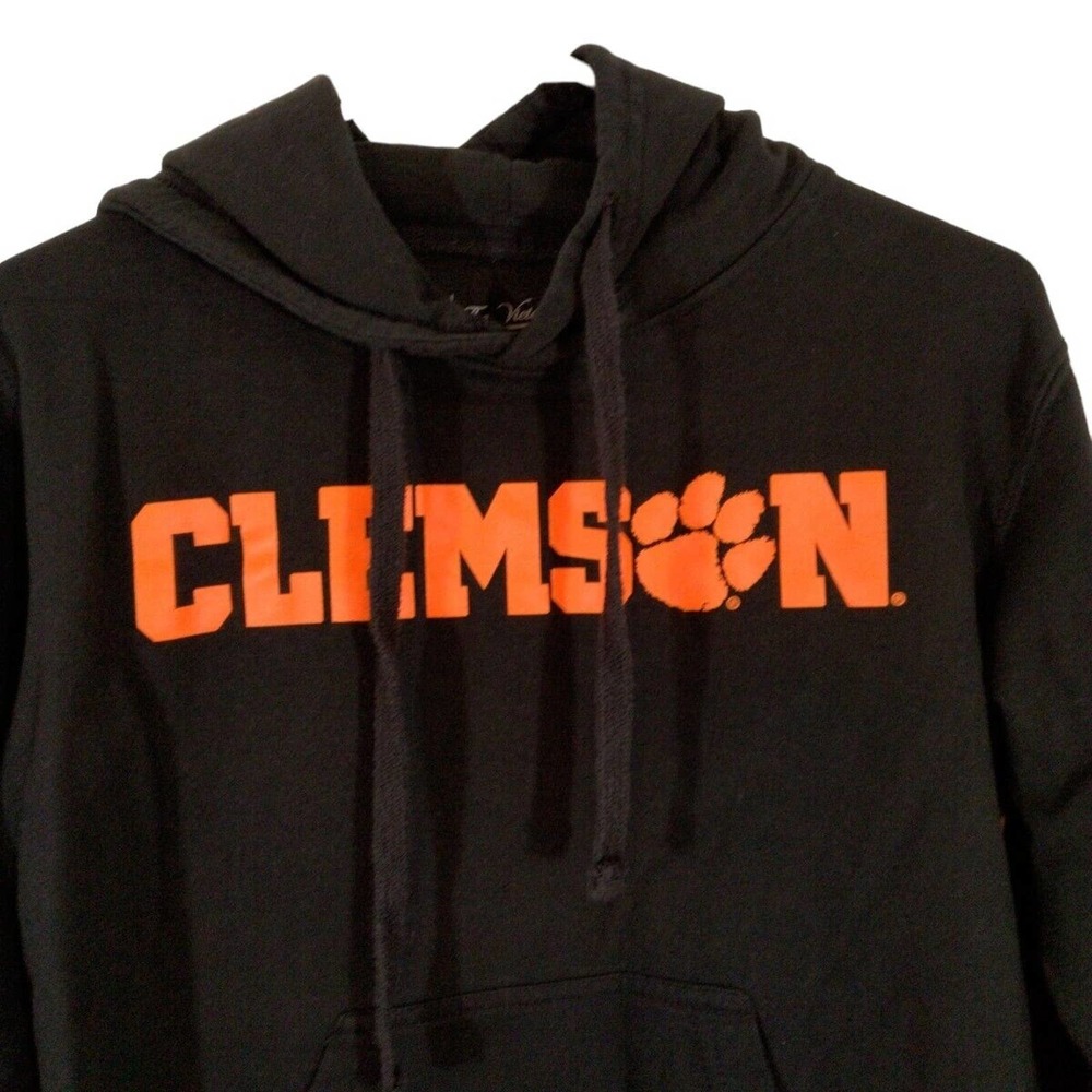 Clemson Youth Med Black Hoodie Pass-through Pocket Drawstring Football Victory - Picture 3 of 4